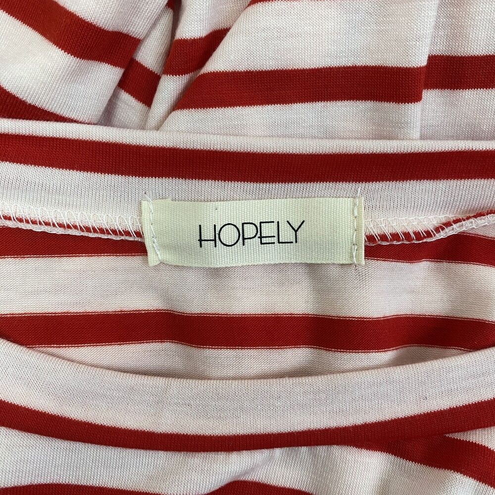 Women’s Boat Neck 3/4 Sleeve Red & White Striped Top Ruffle Hem Size M - Picture 3 of 10